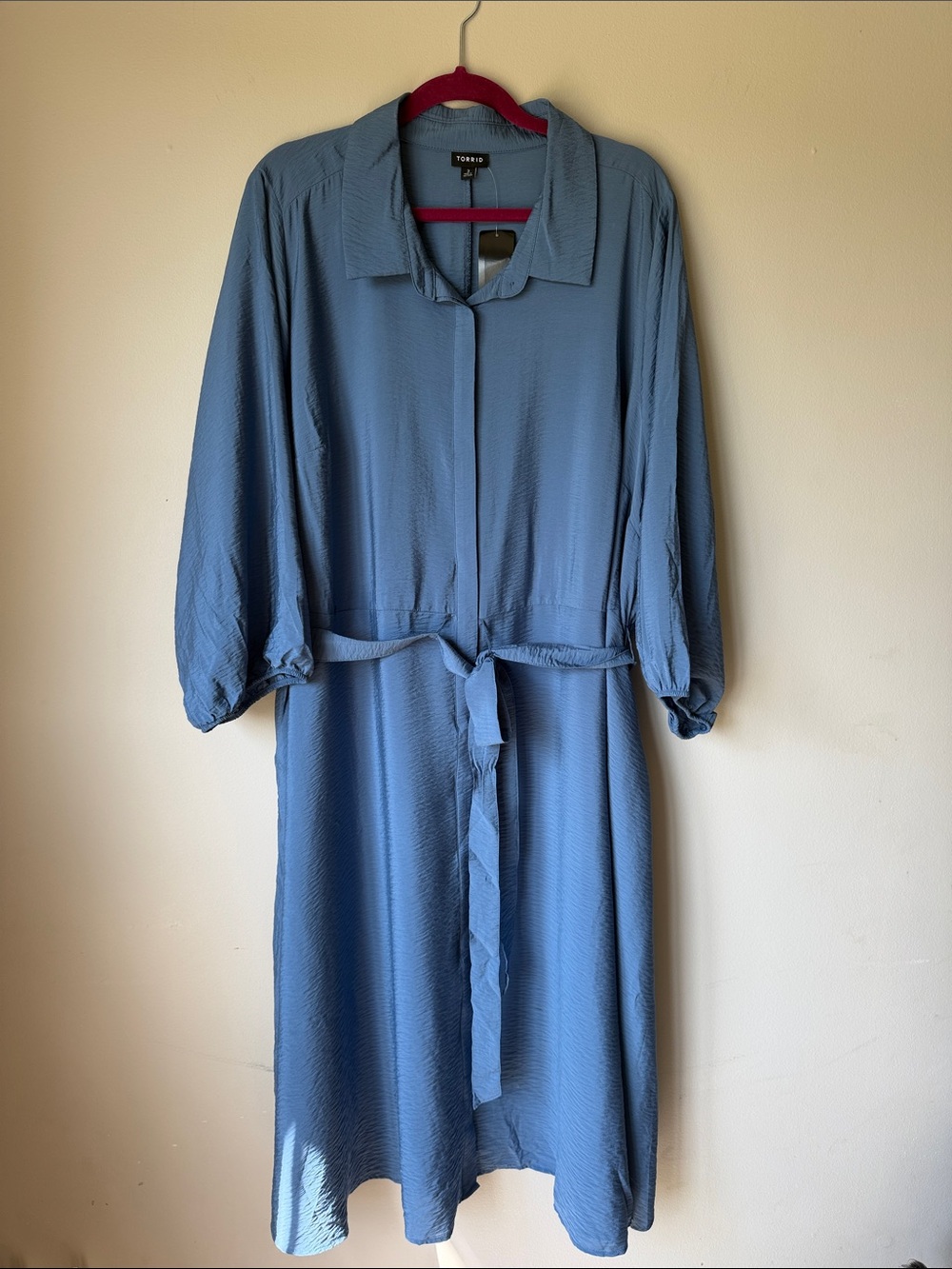 torrid Dusty Blue Button-Front Midi Shirt Dress with Tie